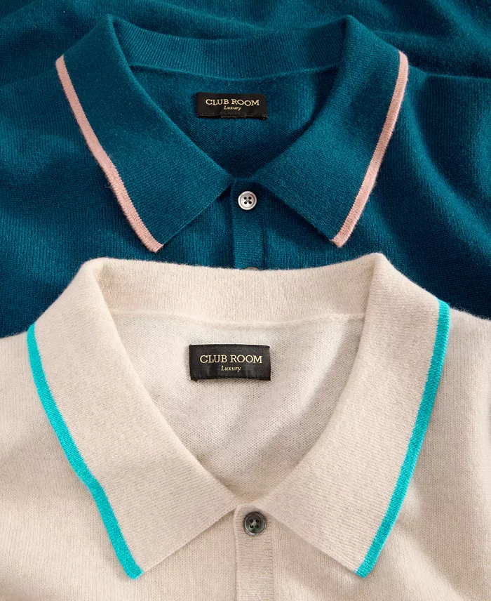 Men's Regular-Fit Tipped 100% Cashmere Sweater Polo Shirt - thumbnail 5