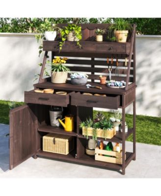 Fir Wood Potting Bench with Storage