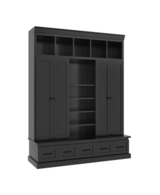 Hall Tree Bench with Cubbies Doors Drawers &amp; Shelves