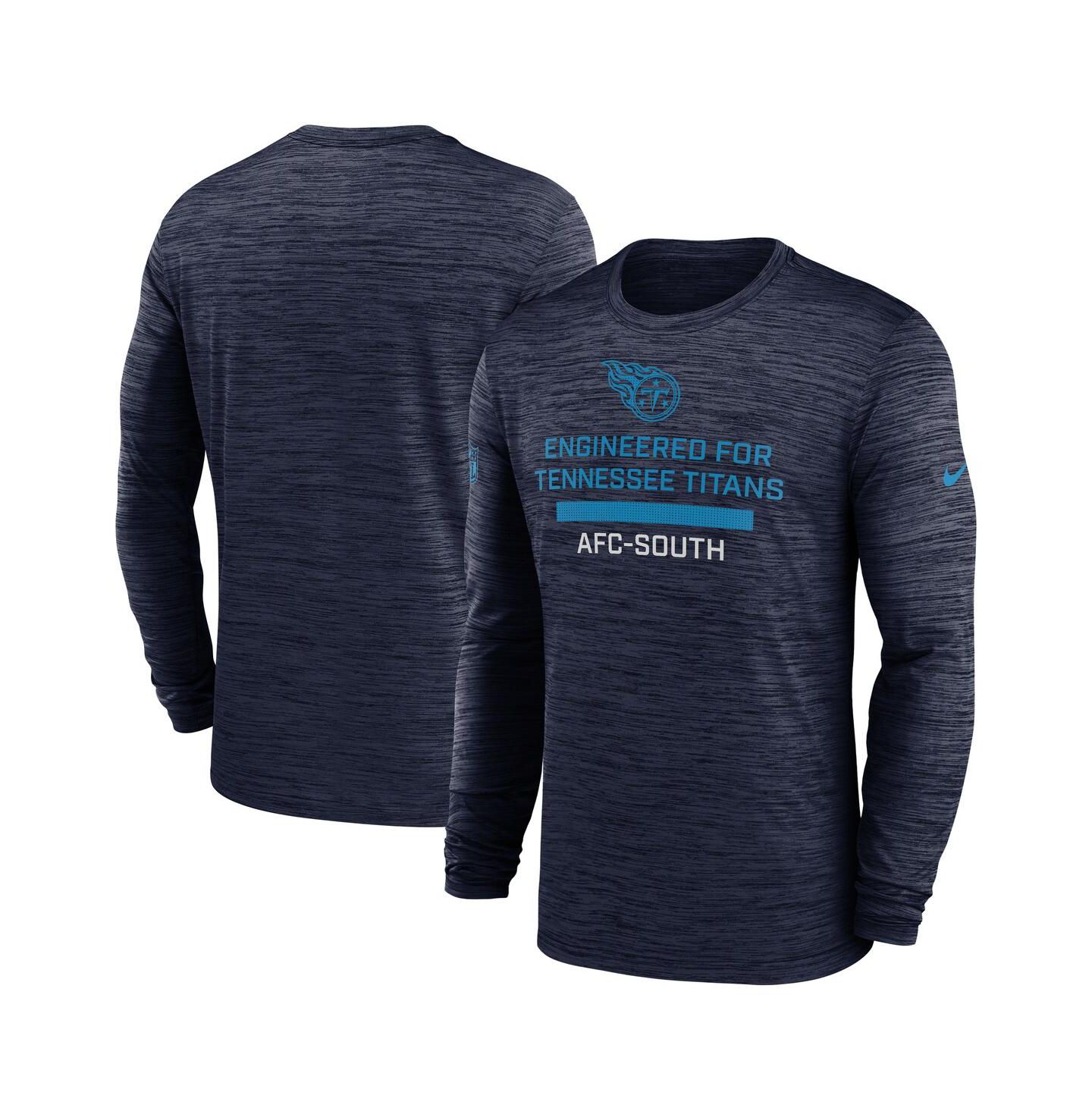 Мужская футболка Nike Navy Tennessee Titans Sideline Velocity Performance Long Sleeve — фото 1
