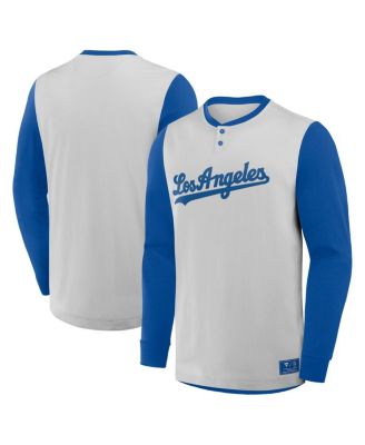 Fanatics - Men's&nbsp;Gray/Royal Los Angeles Dodgers Clubhouse Long Sleeve Henley Shirt