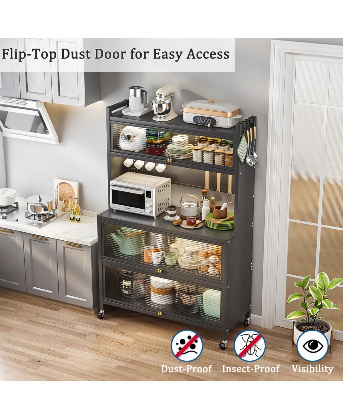 Streamdale Furniture 64" Kitchen Pantry Cabinet with Wheels & Diy Board Gray