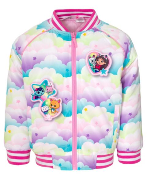 Детская куртка Gabby's Dollhouse Dreamworks Girls Varsity Zip Up Bomber, цвет: Розовый
