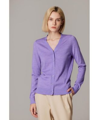 Women's Merino Wool Light Weight Cardigan Ultra Soft Fine Gauge V Neck Sweaters
