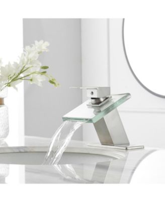 Waterfall Single Hole Single-Handle Low-Arc Bathroom Faucet With Glass Spout In Polished Chrome