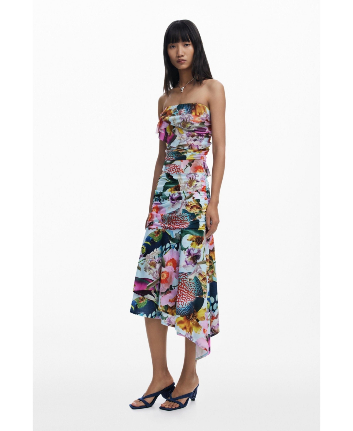 Desigual Print Asymmetric Maxi Skirt In White