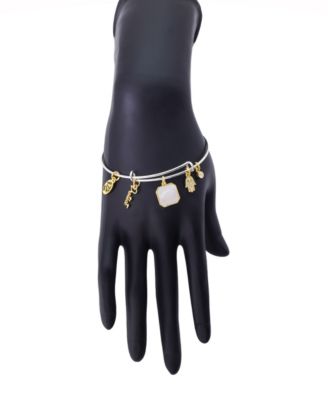 Cubic Zirconia and Mother of Pearl Protect Charm Bangle Bracelet
