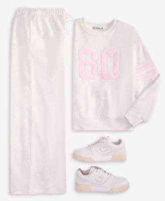 Juniors' Camo Print Wide-Leg Fleece Sweatpants