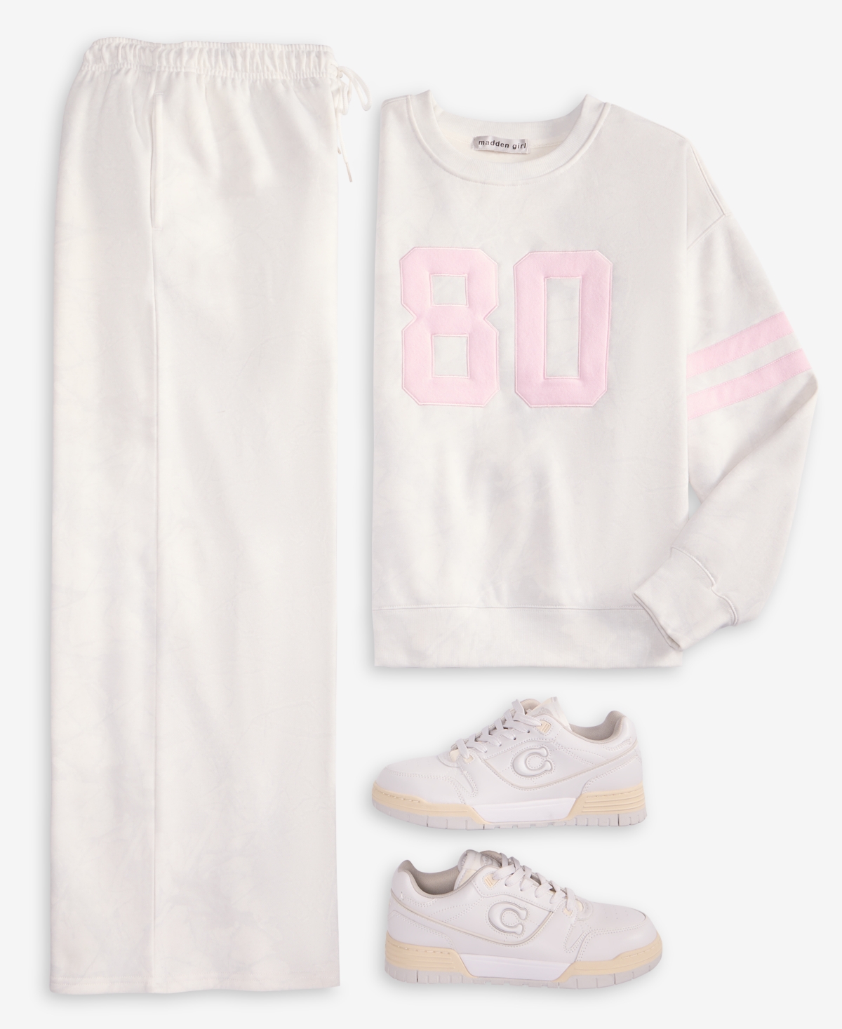 Madden Girl Juniors' Camo Print Wide-leg Fleece Sweatpants In White