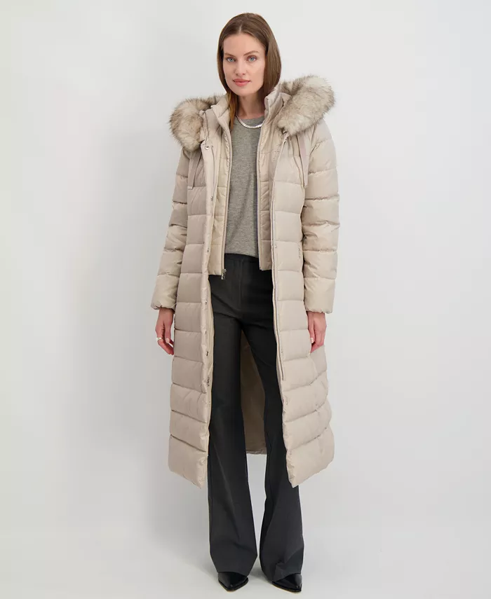 Womens Maxi Shine Bibbed Faux-Fur-Trimmed Hooded Puffer Coat - thumbnail 8