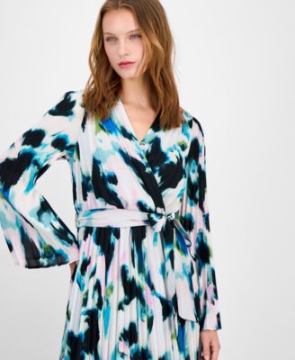 Petite Printed Pleated Dress, Macy's Exclusive