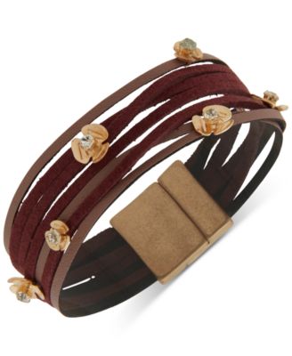 lonna & lilly - Crystal Flower Leather & Suede Multi-Row Flex Bracelet