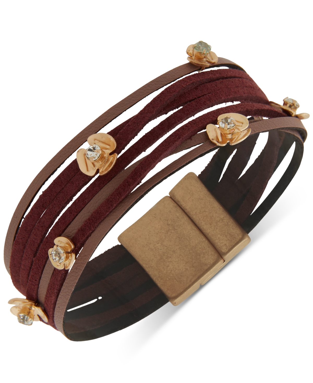 Lonna & Lilly Crystal Flower Leather & Suede Multi-row Flex Bracelet In Burgundy