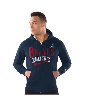 Starter - Men's Navy Atlanta Braves Distressed Full-Zip Hooded Jacket