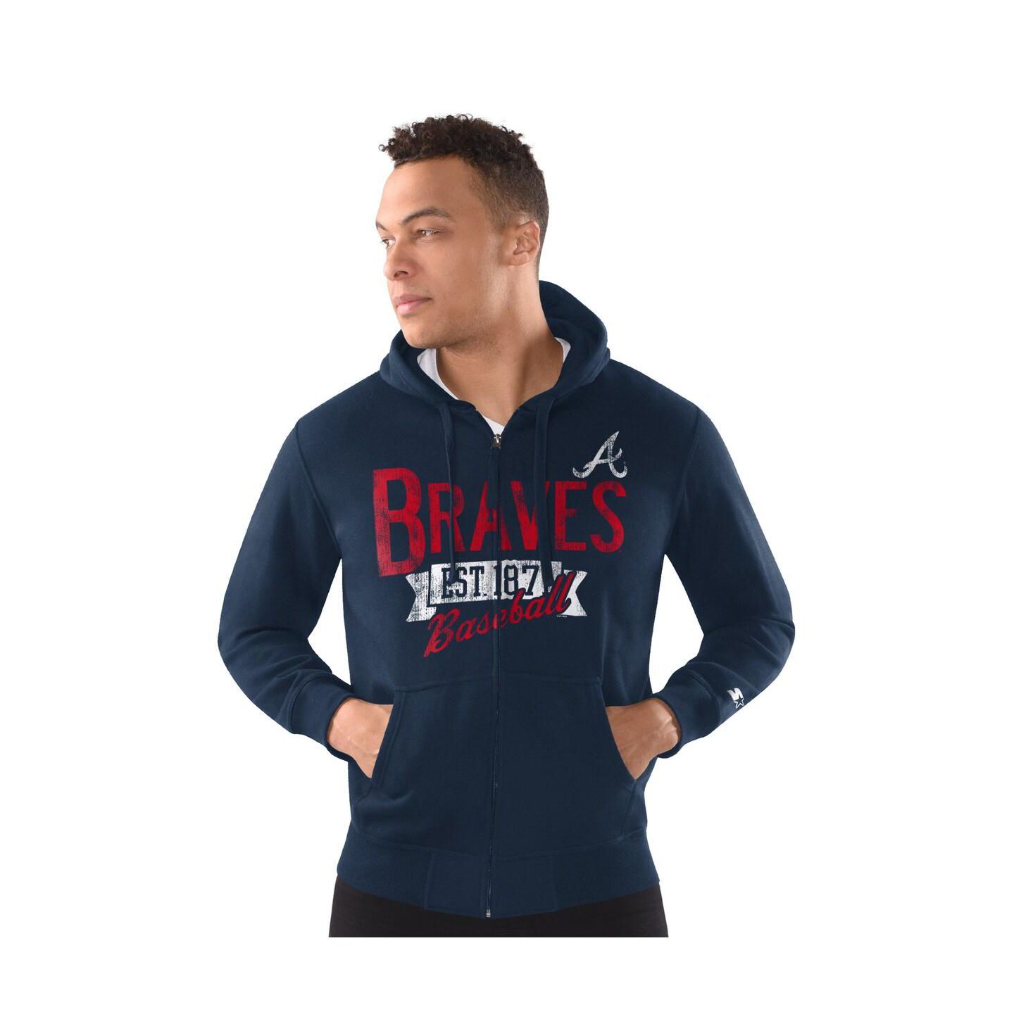 Мужская куртка Starter Navy Atlanta Braves Distressed Full-Zip Hooded — фото 1