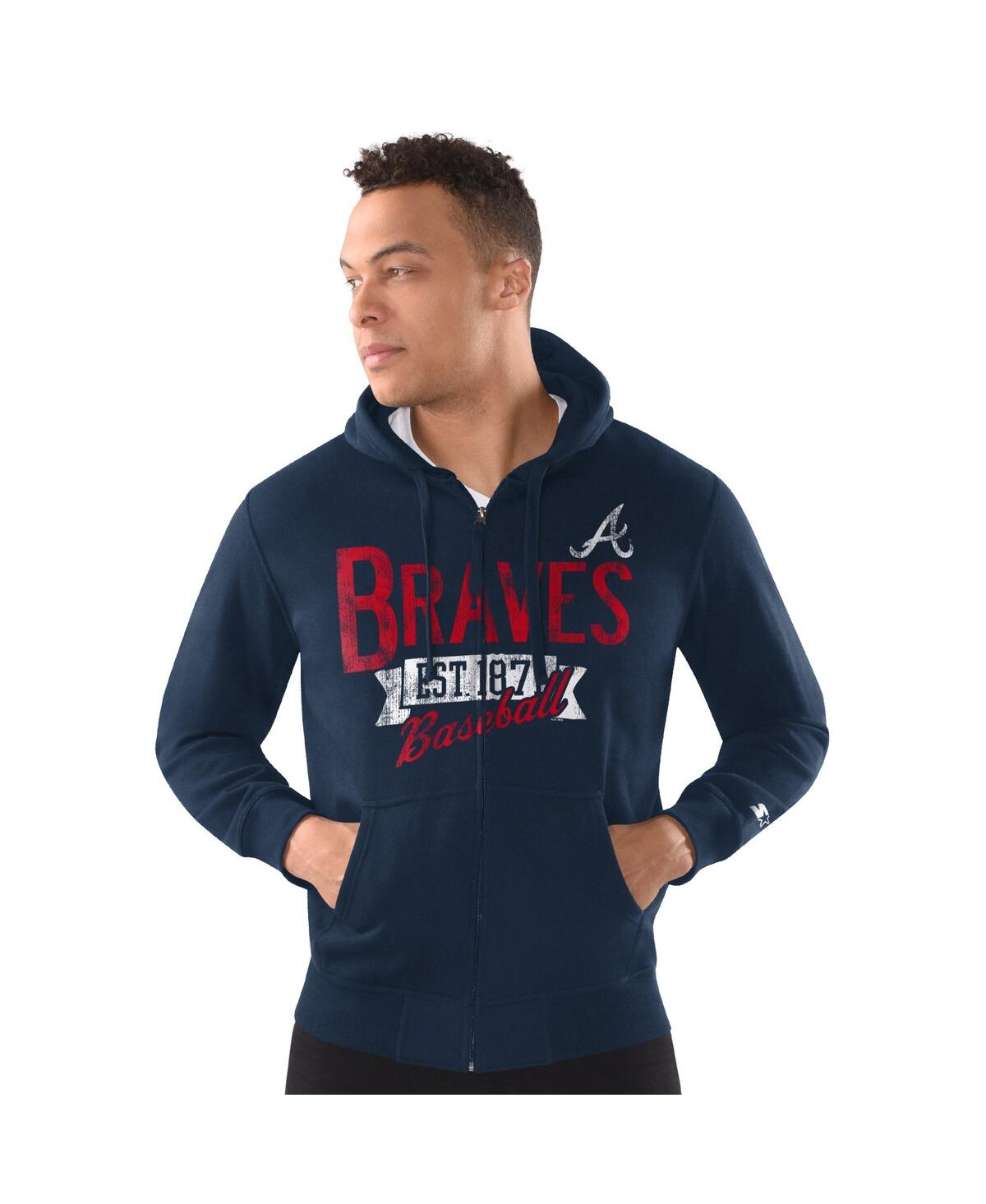 Men's Navy Atlanta Braves Distressed Full-Zip Hooded Jacket - Navy