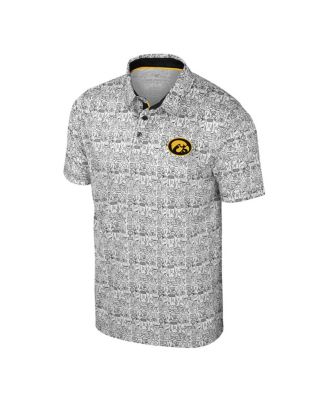 Men's Black/White Iowa Hawkeyes Big Tall Allover Polo Shirt