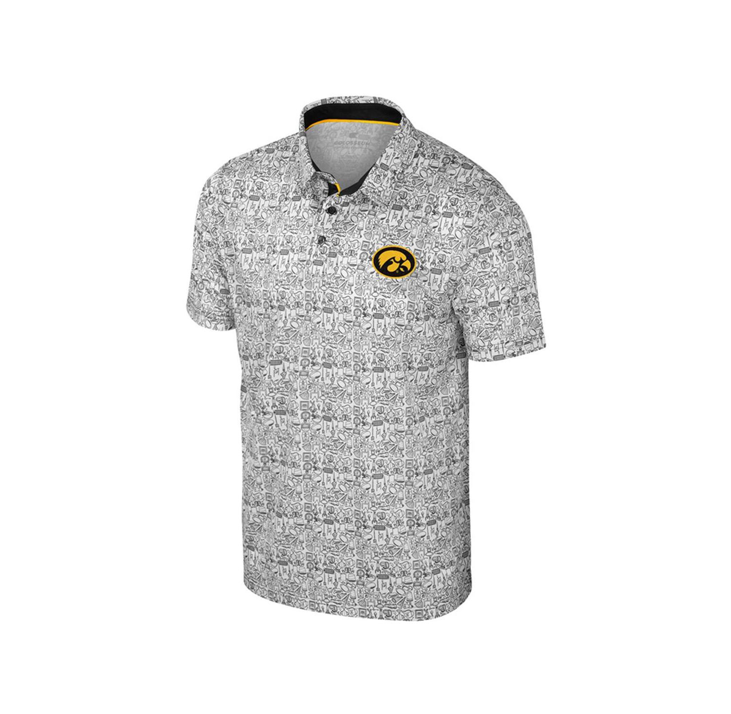 Men's Black/White Iowa Hawkeyes Big & Tall Allover Polo Shirt