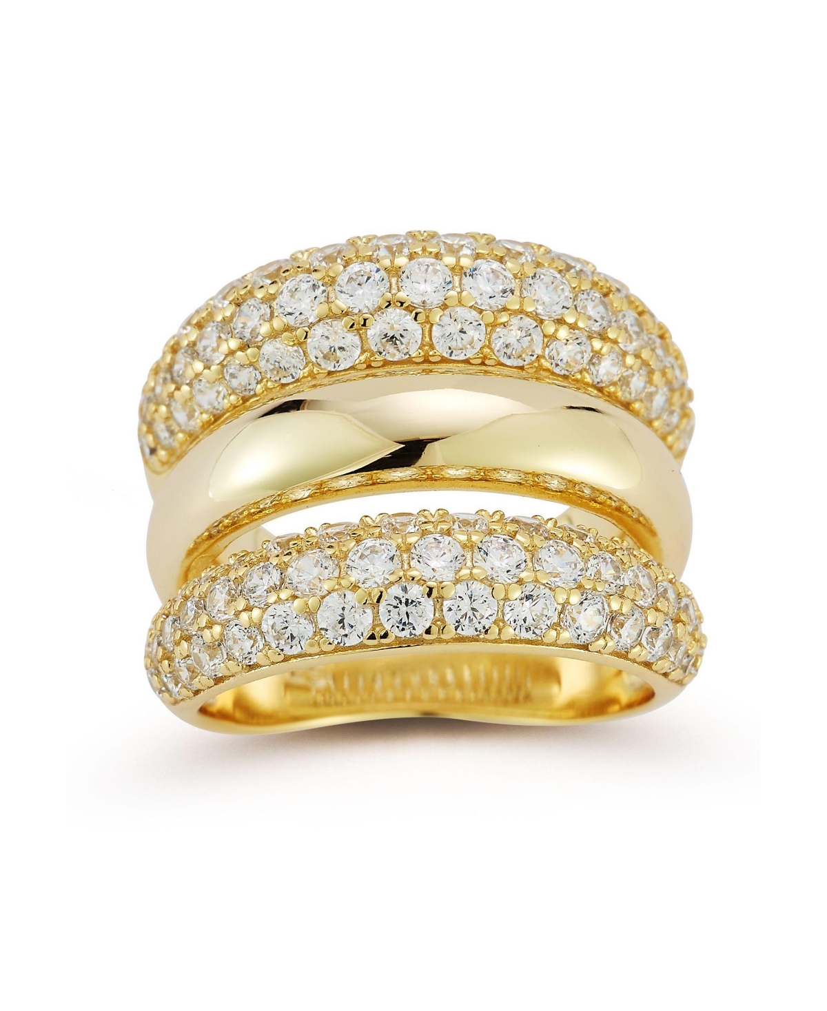 14K Gold Plated Sterling Silver Triple Dome Ring - Gold