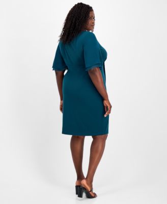 Plus Size Draped Flutter-Sleeve Sheath Dress