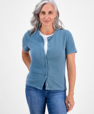 Style & Co - Petite Short-Sleeve Crewneck Cardigan