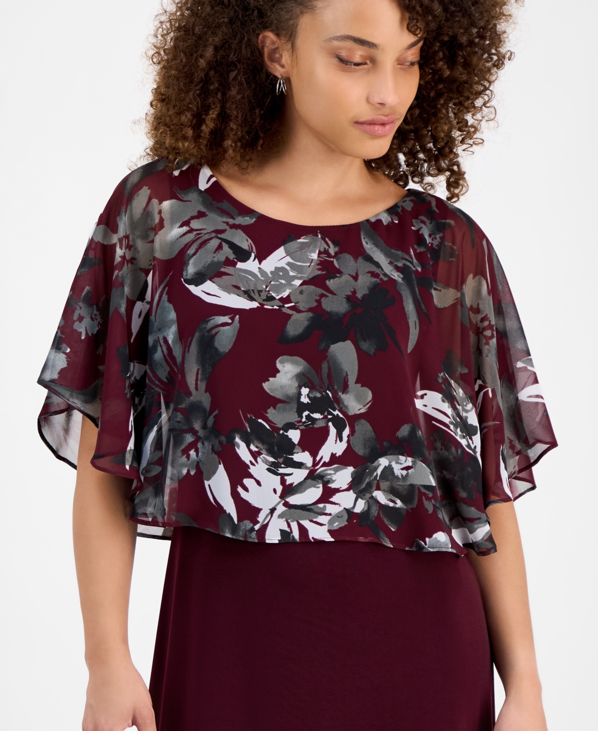 Connected Petite Floral Cape-overlay Sheath Dress In Multi