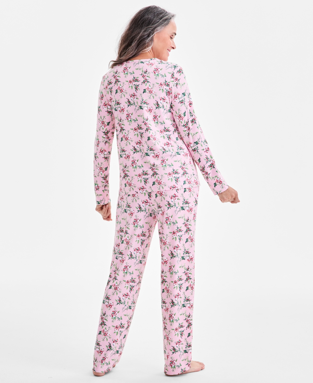 Charter Club Women's 2-pc. Printed Long-sleeve Packaged Pajamas Set, Created For Macy's In Pink