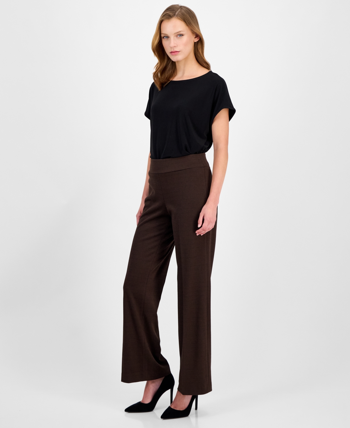 Anne Klein Women's High-Rise Wide-Leg Pull-On Pants