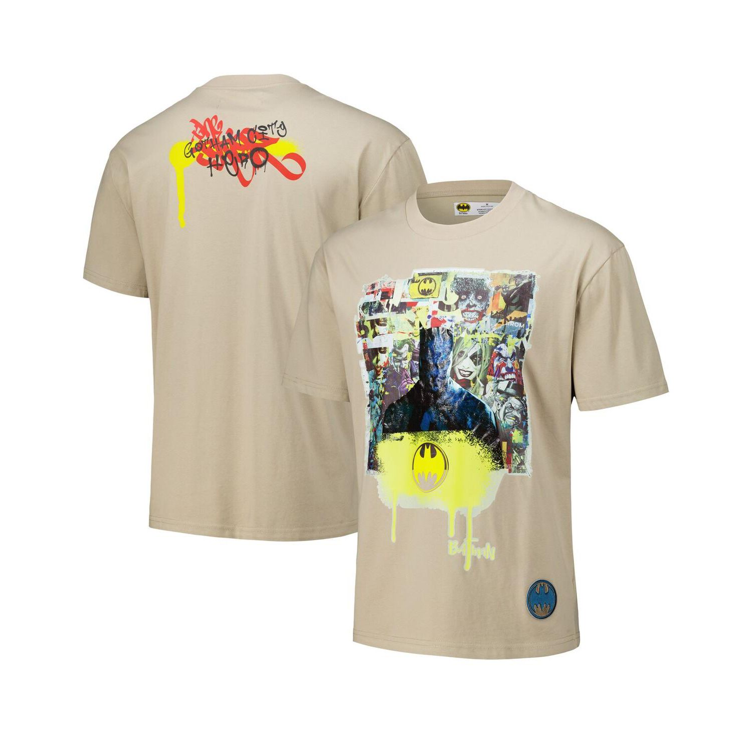 Men's Tan Batman Comics Spray Paint Loose Fit T-Shirt