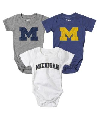 Wes & Willy - Baby Boys and Girls 3-Pack Navy/White/Heather Gray Michigan Wolverines Bodysuit
