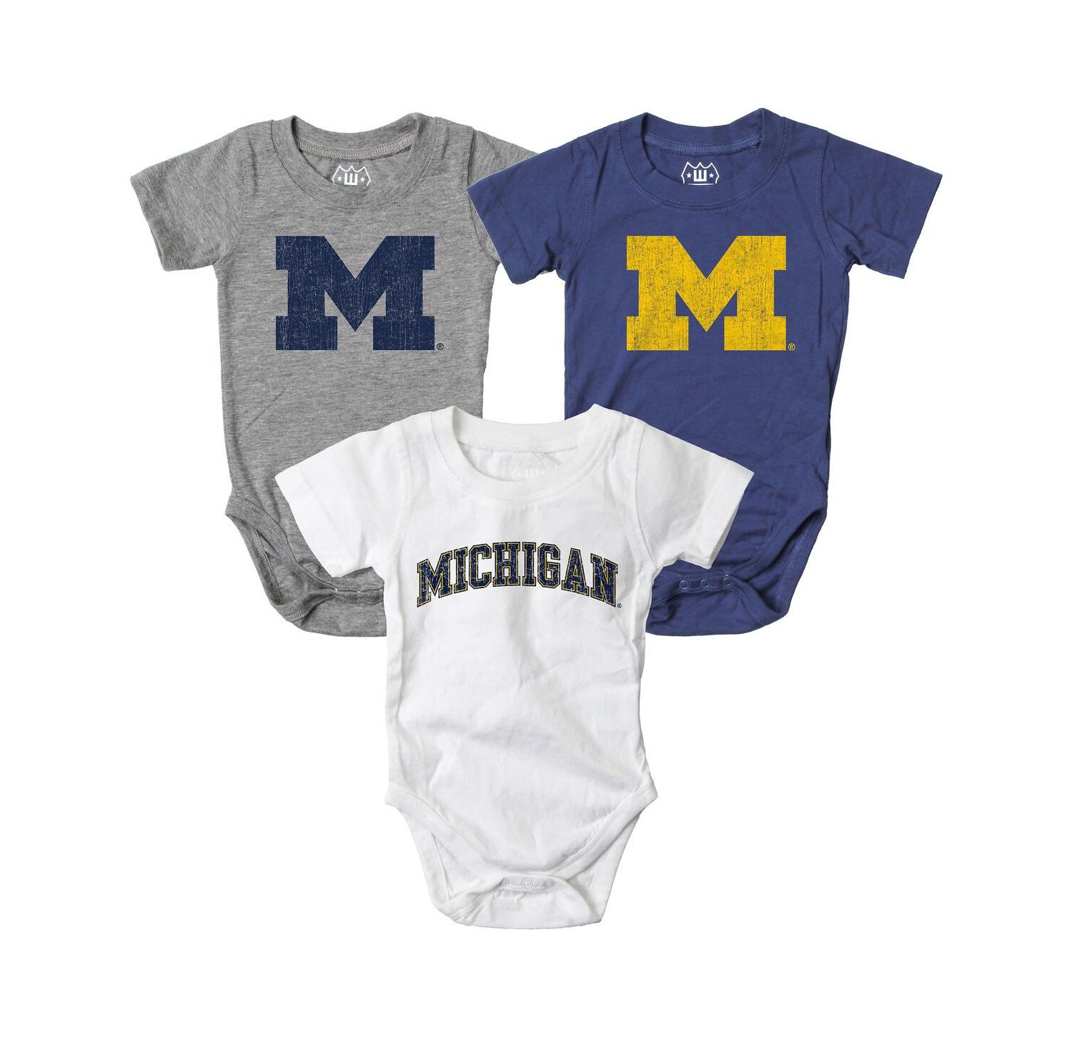 Baby Boys and Girls 3-Pack Navy/White/Heather Gray Michigan Wolverines Bodysuit