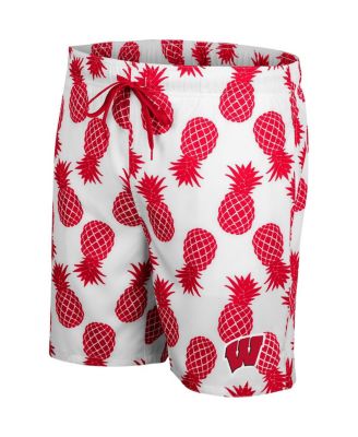 Men's White/Red Wisconsin Badgers Pineapple Swim Shorts