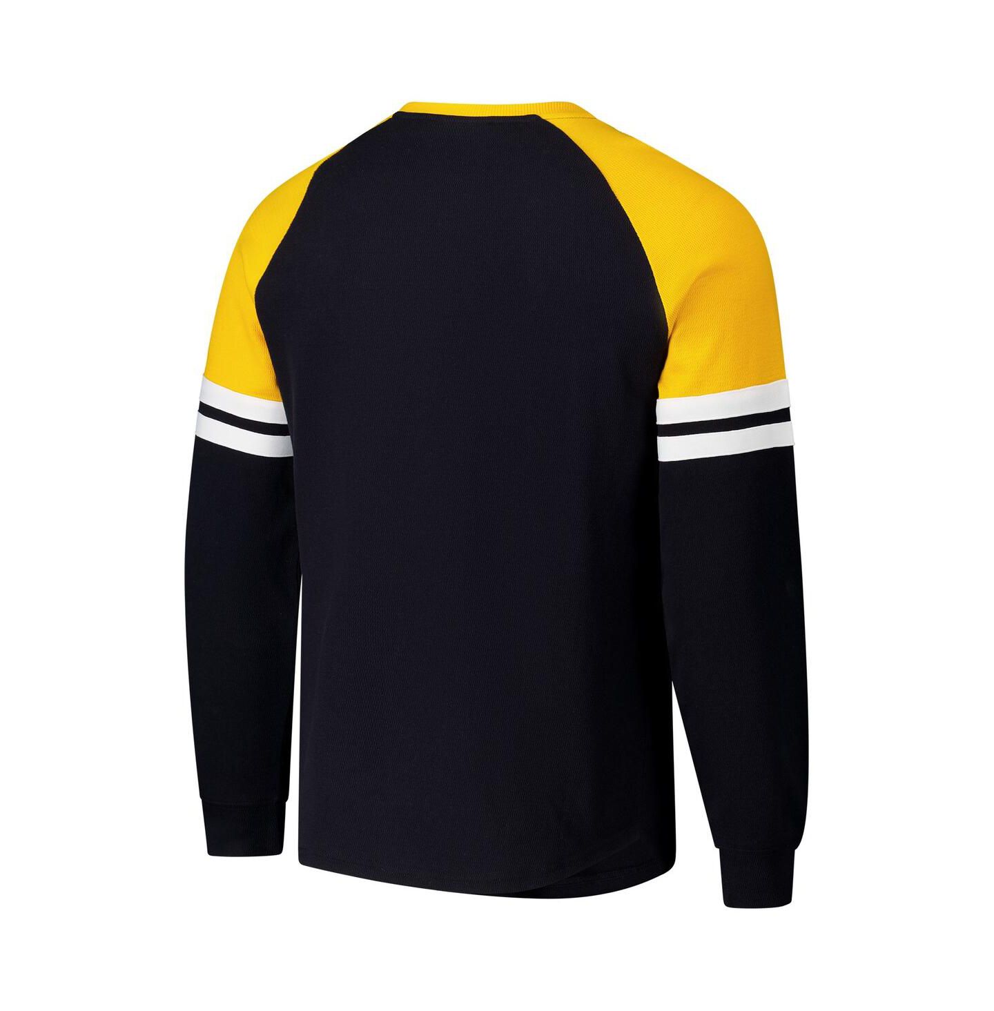 Мужская футболка Mitchell & Ness Black Pittsburgh Penguins Thermal Henley Long Sleeve — фото 3