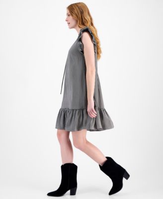 Petite Flutter-Sleeve Striped Shift Dress