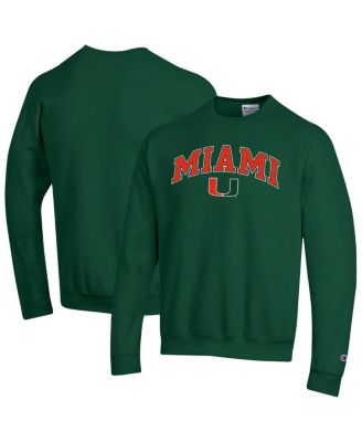 Champion - Men's&nbsp;Green Miami Hurricanes Arch Over Logo Pullover Sweatshirt