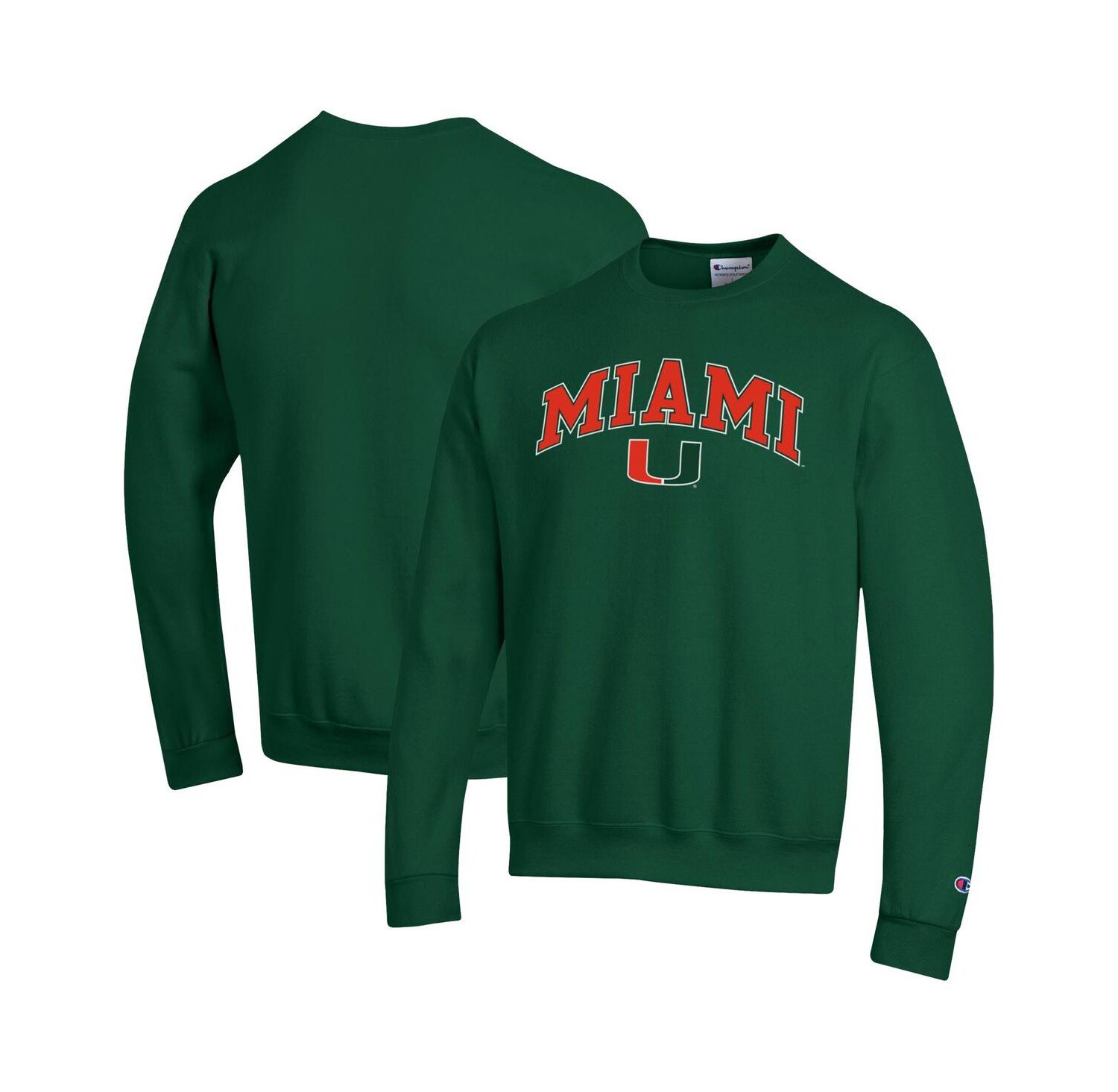 Men's Green Miami Hurricanes Arch Over Logo Pullover Sweatshirt