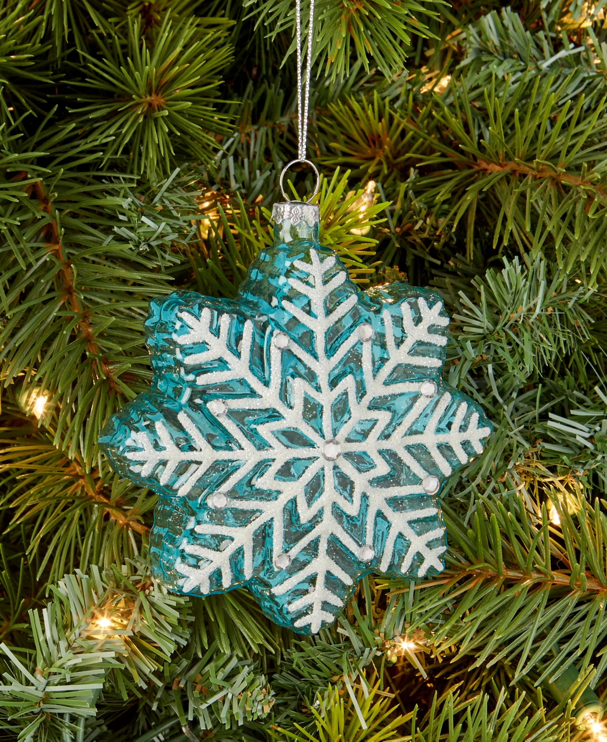 Holiday Lane Enchanted Emerald Blue Glass Snowflake Ornament, Macy's Exclusive In Transparent