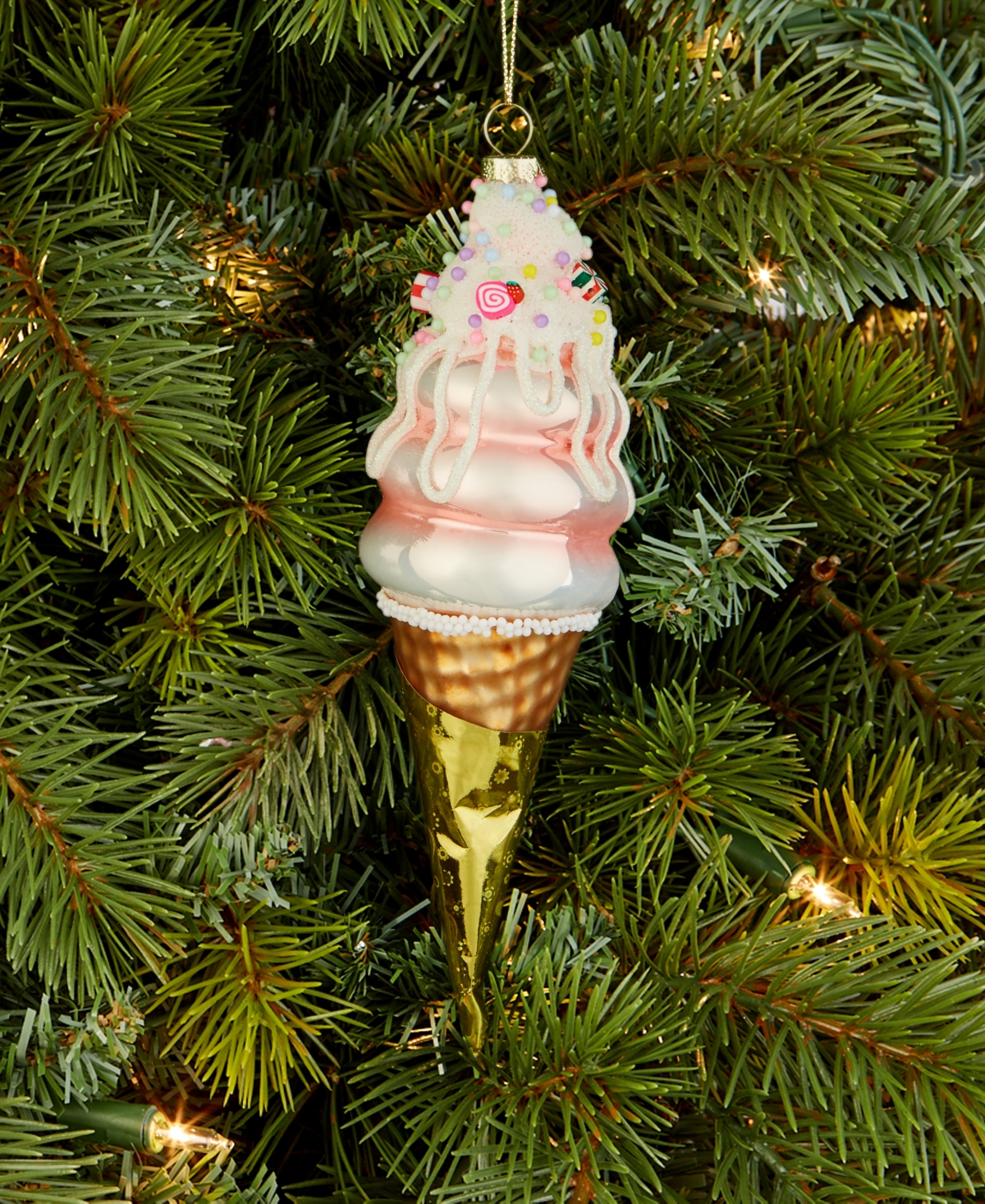 Holiday Lane Sugar Plum Glass Ice Cream Cone Ornament, Macy's Exclusive In Multi