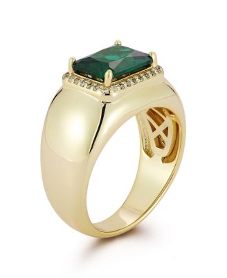 14K Gold Plated Sterling Silver Green Radiant Cut Dome Ring