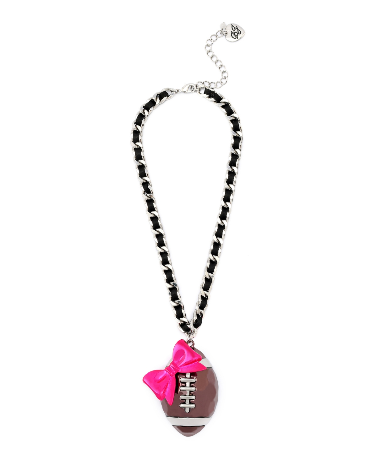 Pink Kick Off Bow Football Pendant Statement Necklace - Pink, Rhodium