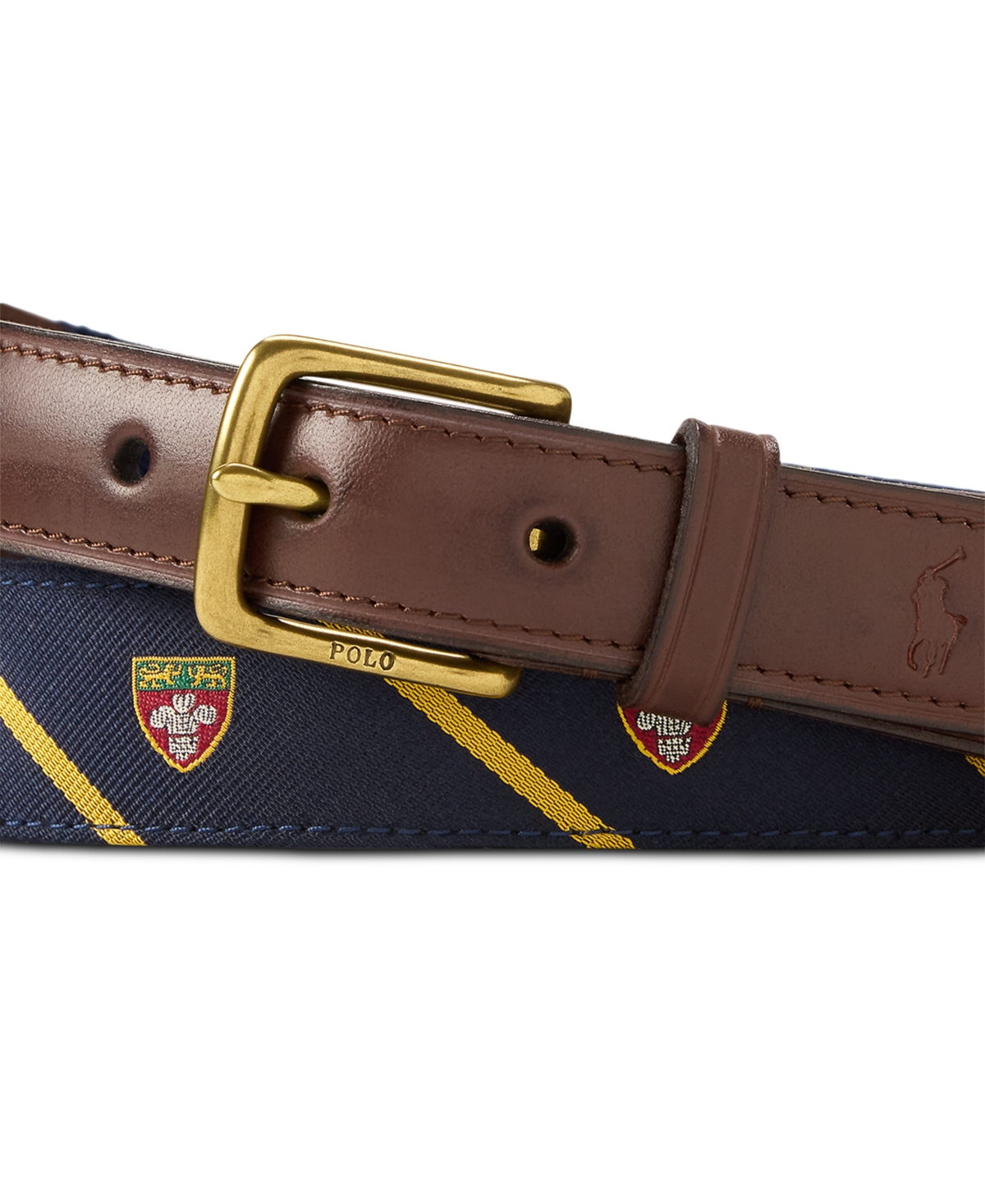 Polo Ralph Lauren Leather-Trim Silk Jacquard Belt