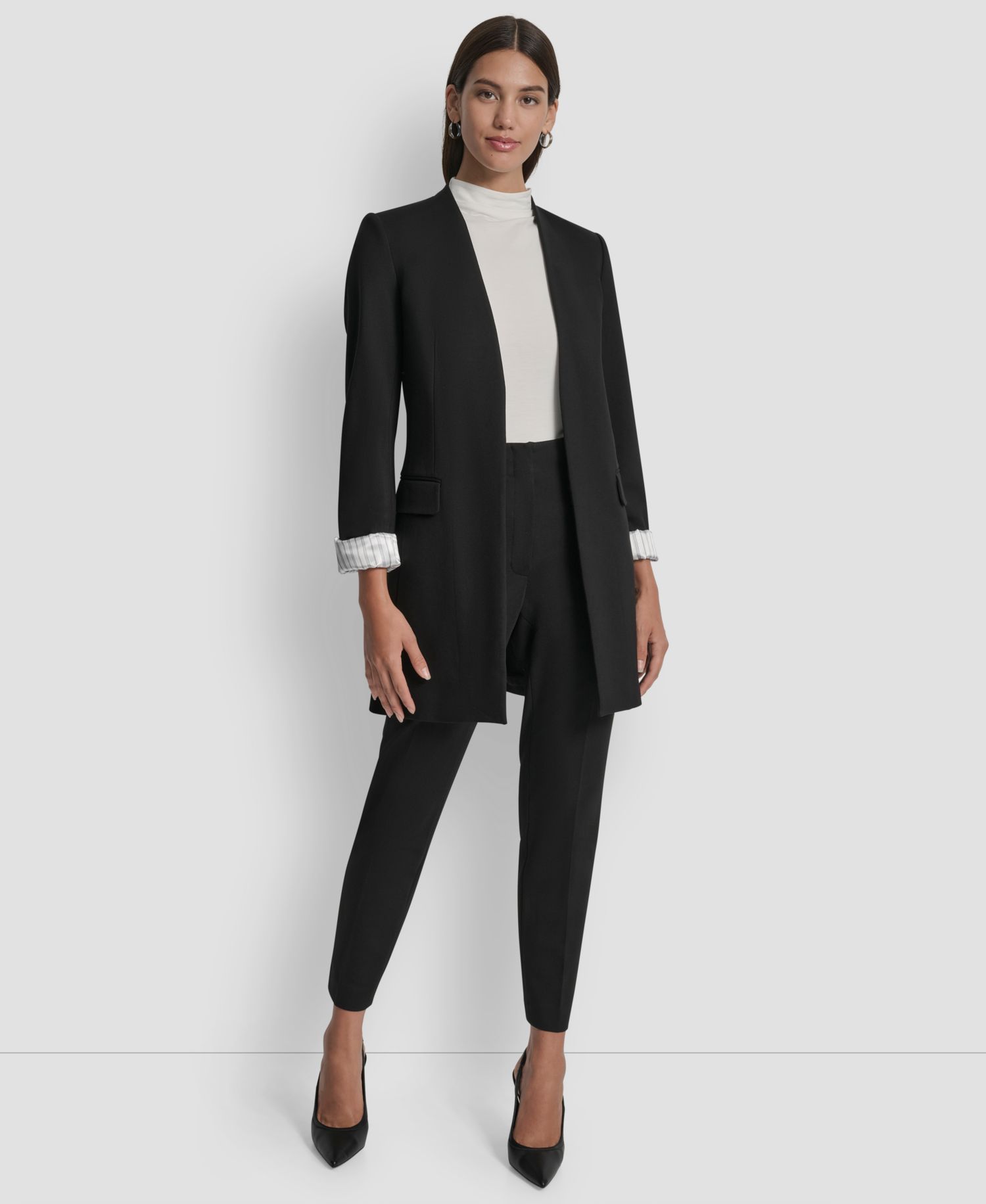 Women's Collarless Open-Front Topper Jacket and Women's Hollywood Slim-Leg Ponte Knit Pants