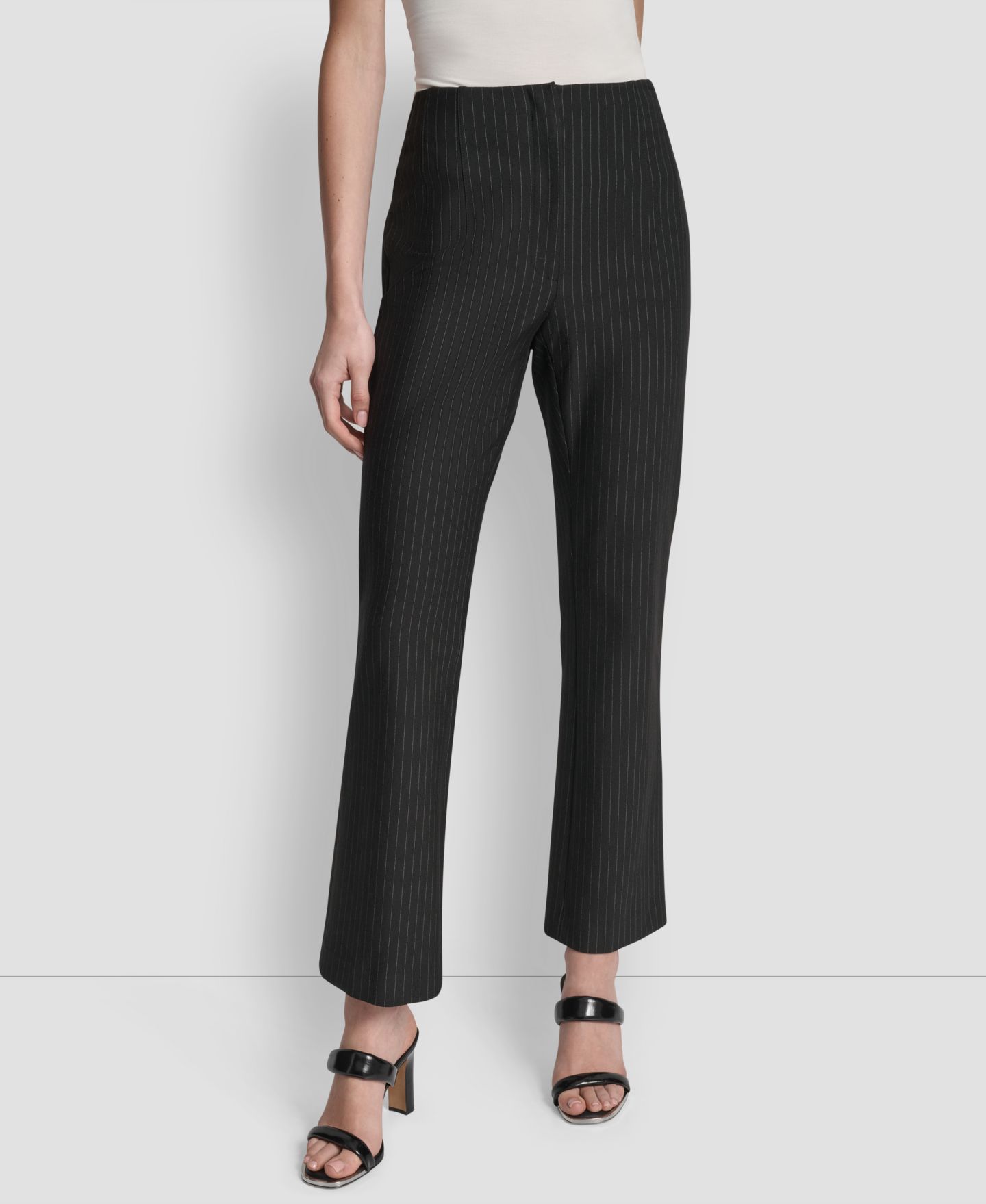 Женские брюки DKNY Mid-Rise Pinstripe, цвет: Чёрный — фото 1