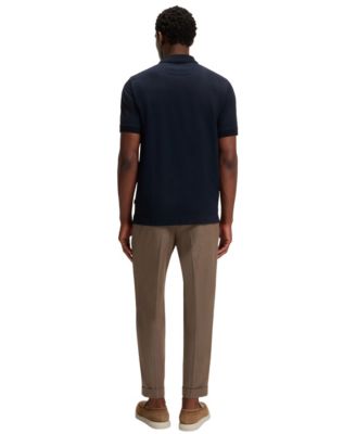 Men's Cotton-Silk Jacquard Zip-Neck Polo Shirt