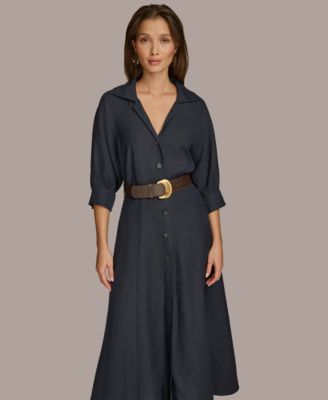 【Donna Karan New York】Belted Shirtdress Donna Karan New York Belted Linen Blend Shirtdress | Nordstrom