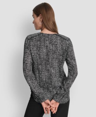 Women's Printed Contrast-Trim V-Neck Top