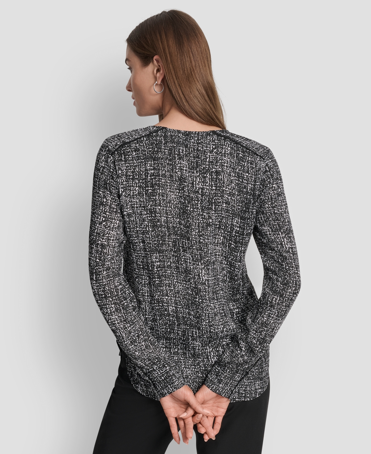 Dkny Women's Printed Contrast-trim V-neck Top In Multi