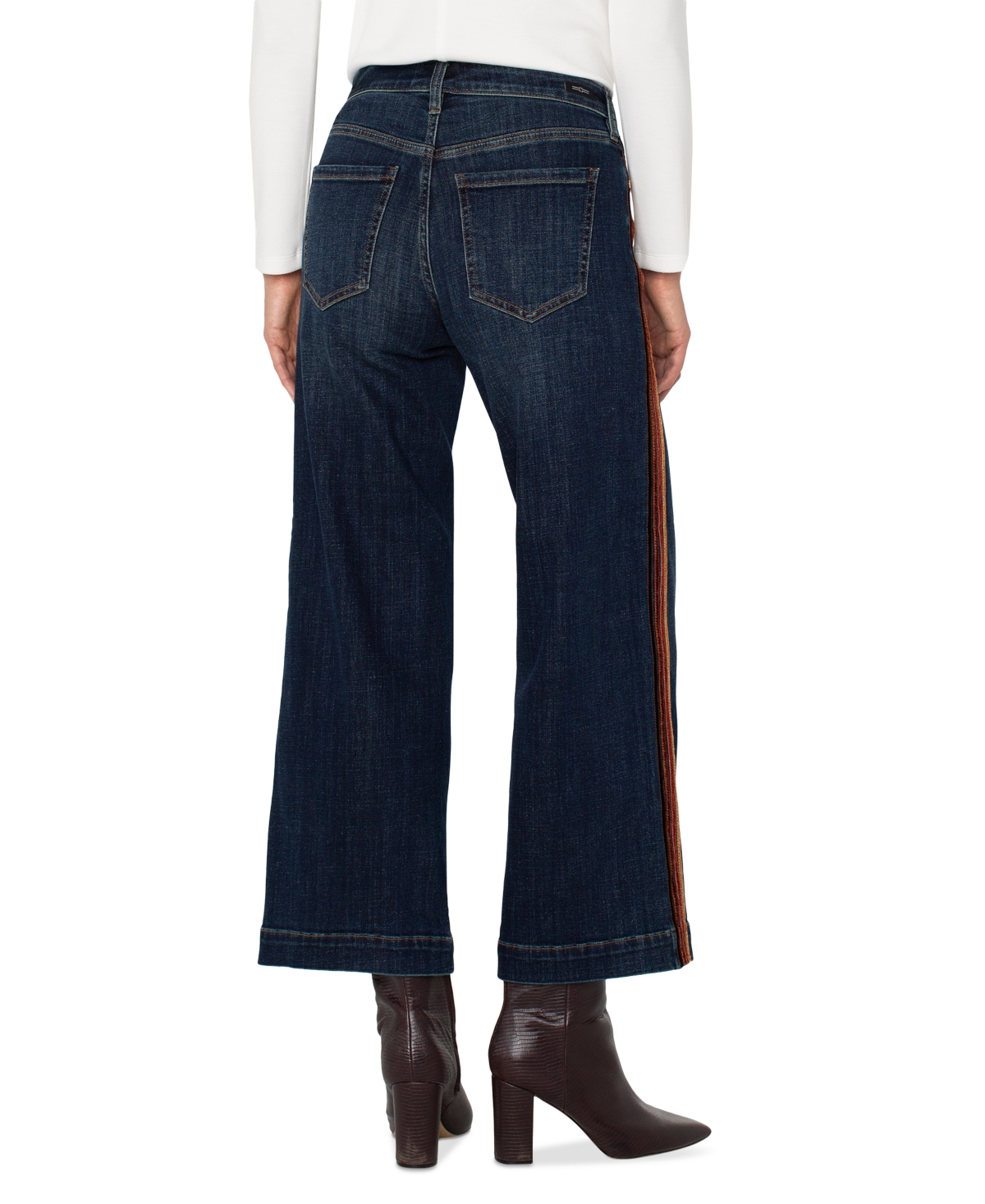 Liverpool Los Angeles Stride Velvet Side Stripe High Waist Ankle Wide Leg Jeans In Blue