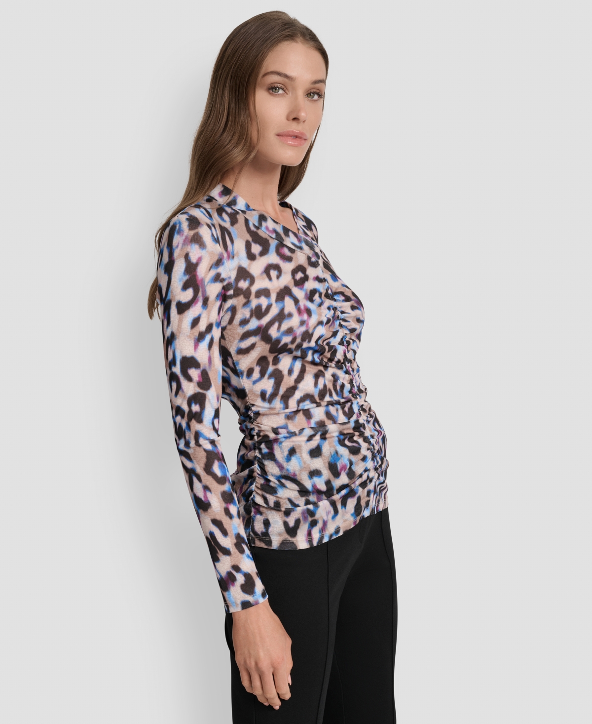 Dkny Women's Printed V-neck Ruched Top In Multi