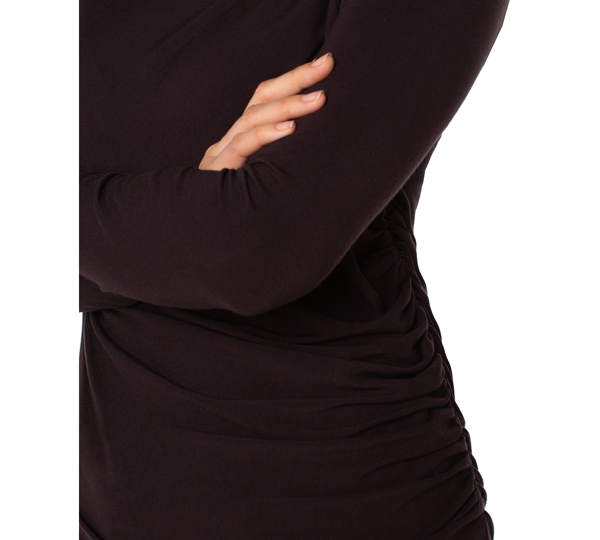 Liverpool Los Angeles Long Sleeve Ruched Knit Top In Brown